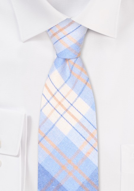 Madras Plaid Cotton Tie in Sky Blue