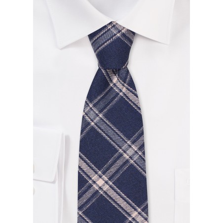 Window Pane Check Skinny Tie in Navy and Gray