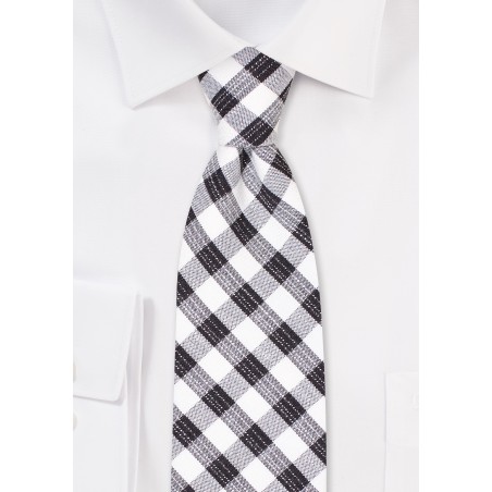 Gingham Check Cotton Tie in Tan and Charcoal