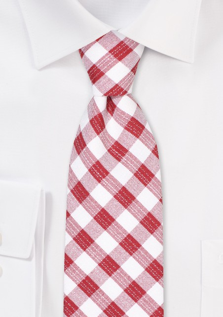 Gingham Check Cotton Tie in Wine and White