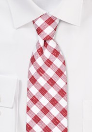 Gingham Check Cotton Tie in Wine and White
