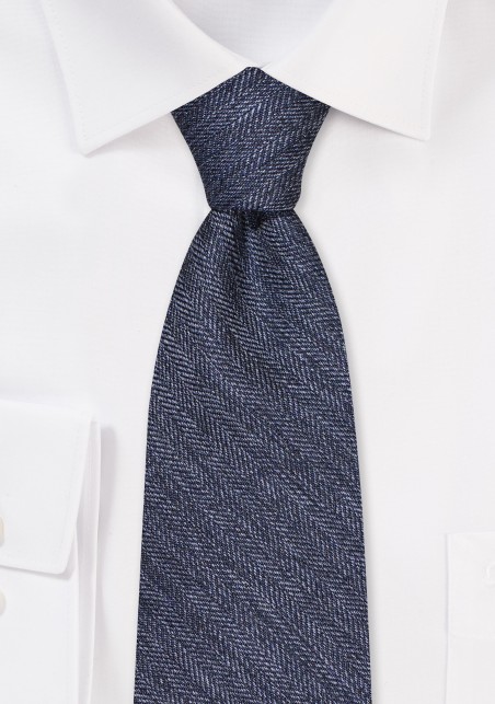 Houndstooth Check Cotton Tie in Dark Navy