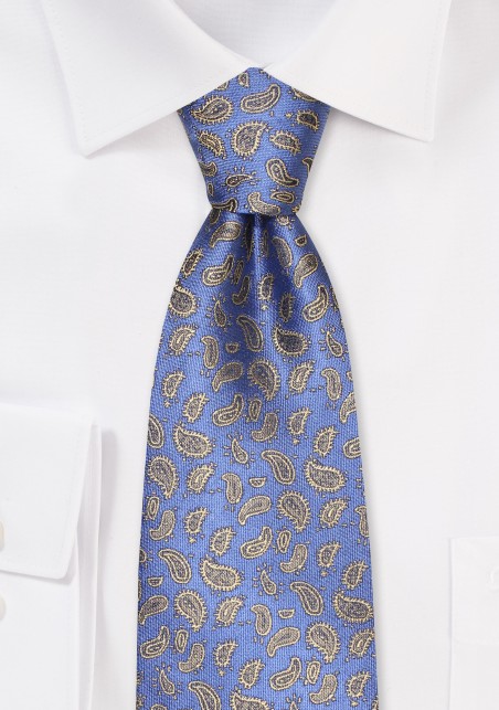 Steel Blue and Gold Paisley Tie