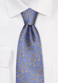 Steel Blue and Gold Paisley Tie