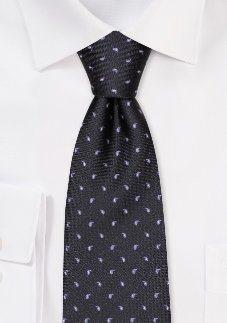 Black Tie with Woven Mini Paisleys in Silver