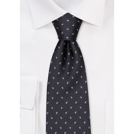 Black Tie with Woven Mini Paisleys in Silver