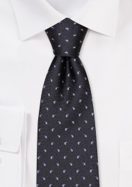 Black Tie with Woven Mini Paisleys in Silver