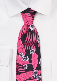 Tropical Floral Print Tie in Flamingo Pink