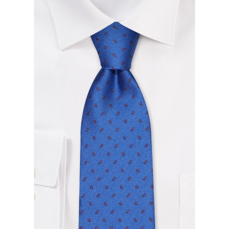 Royal Blue Tie with Woven Mini Paisleys in Red