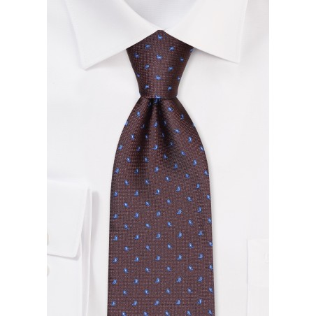 Espresso Brown Tie with Woven Mini Paisleys in Navy