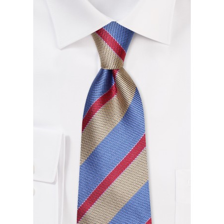 Grenadine Textured Striped Tie in Blue, Gold, Red