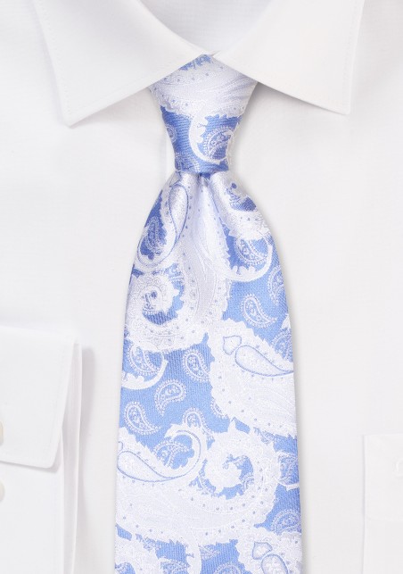 Sky Blue and White Paisley Necktie