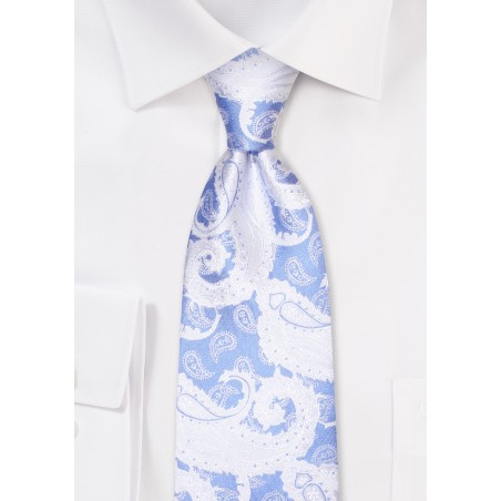 Sky Blue and White Paisley Necktie
