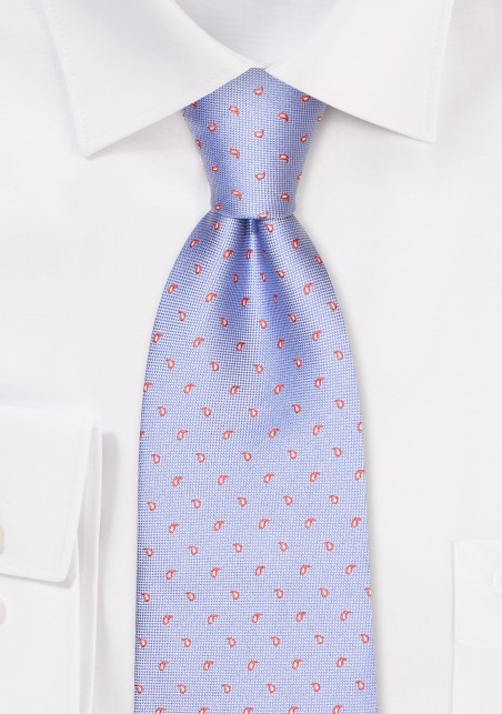 Light Blue Tie with Woven Mini Paisleys in Orange