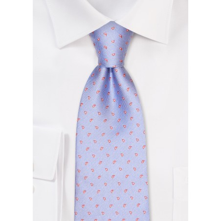 Light Blue Tie with Woven Mini Paisleys in Orange