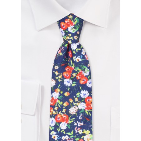 Cotton Floral Summer Tie in Slim Cut