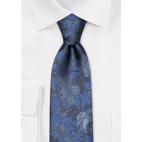 Steel Blue Floral Skinny Tie