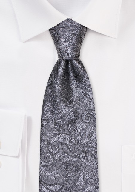 Graphite Paisley Tie | Woolen Flannel Tie in Graphite Grey
