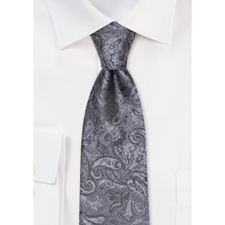 Graphite Paisley Tie | Woolen Flannel Tie in Graphite Grey