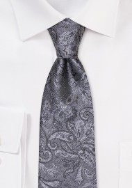 Graphite Paisley Tie | Woolen Flannel Tie in Graphite Grey