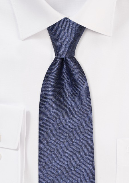 Textured Herringbone Tie in Neptune Blue