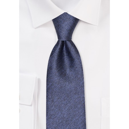 Textured Herringbone Tie in Neptune Blue