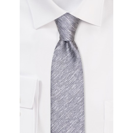 Stone Gray Linen Textured Skinny Neck Tie