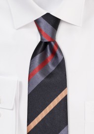 Slim Cut Striped Tie in Charcoal, Silver, Bronze, and Gold