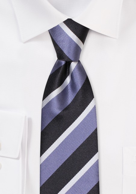 Preppy Striped Mens Tie in Black and Silver