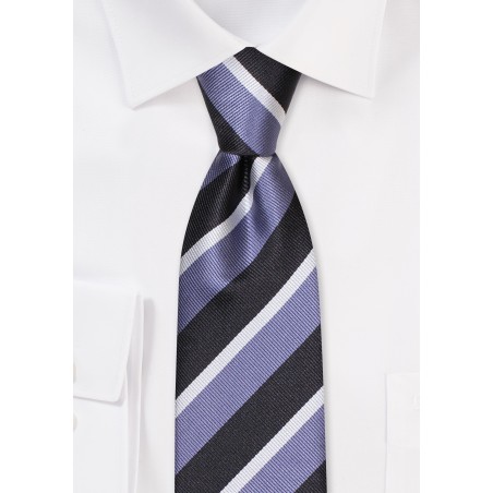 Preppy Striped Mens Tie in Black and Silver