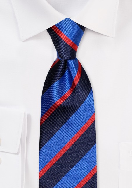 Navy, Royal, Cherry Repp Striped Tie