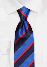 Navy, Royal, Cherry Repp Striped Tie