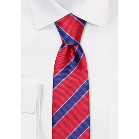 Repp Skinny Tie in Cherry, Navy, and Light Blue