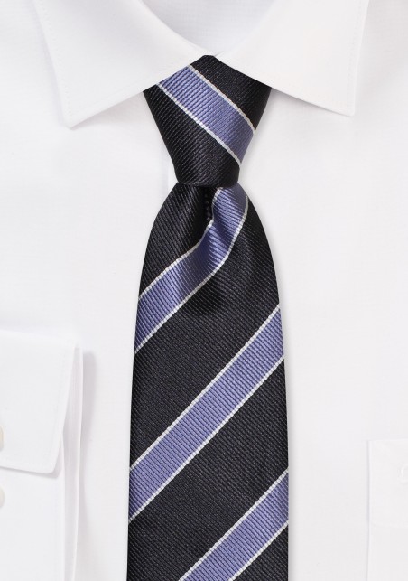 Classic Striped Skinny Tie in Black, Silver, Gray
