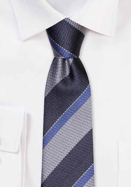 Grenadine Striped Skinny Tie in Gray and Steel Blue