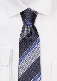 Grenadine Striped Skinny Tie in Gray and Steel Blue