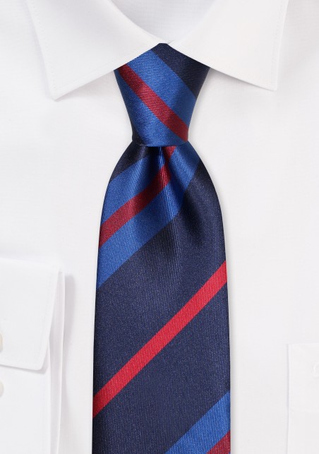 Slim Cut Striped Tie in Blues and Red
