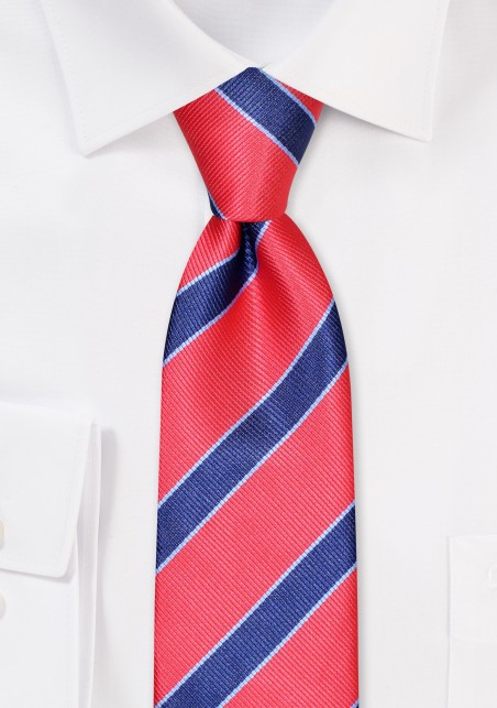 Coral and Navy Striped Skinny Tie