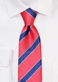 Coral and Navy Striped Skinny Tie