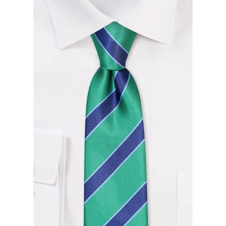 Coral and Navy Striped Skinny Tie