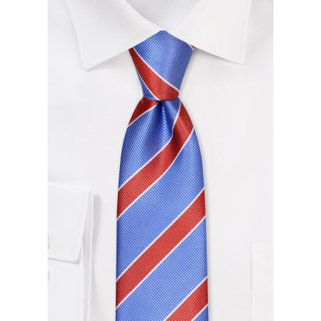 Light Blue and Burnt Orange Striped Skinny Tie