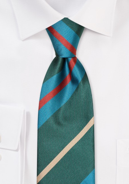 Slim Cut Striped Tie in Dark Green and Gold