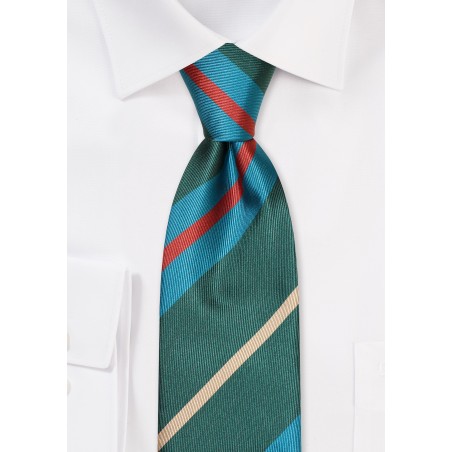 Slim Cut Striped Tie in Dark Green and Gold