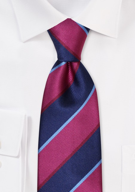 Rugby Striped Necktie in Navy and Raspberry