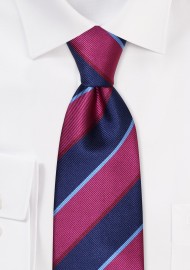 Rugby Striped Necktie in Navy and Raspberry