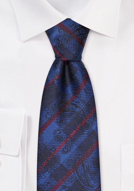 Paisley Check Tie in Dark Navy