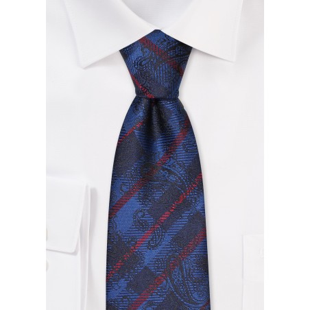 Paisley Check Tie in Dark Navy