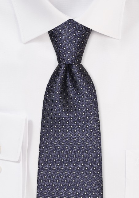 Foulard Weave Designer Tie in Charcoal and Silver