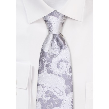 Bold Woven Paisley Tie in Elegant Silver