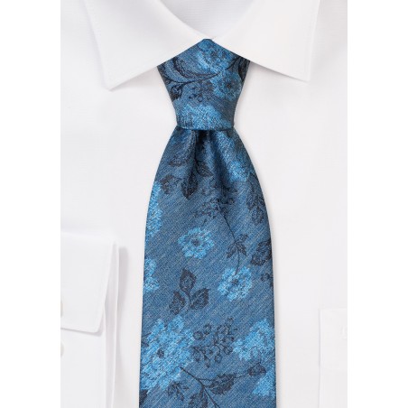 Retro Floral Tie in Ink Blue